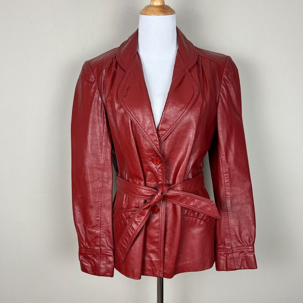 Vintage WINLIT Leather Jacket Womens Small M Red Rust Mod Gogo Hipster 1960s‎ 13